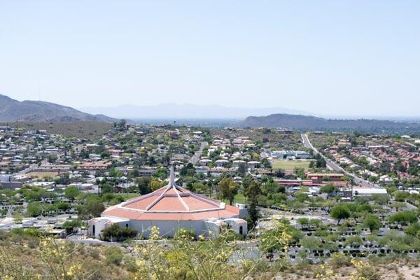 View ofroof of Dream City Church from Shadow Mountain for Rental Management in Northeast Phoenix.